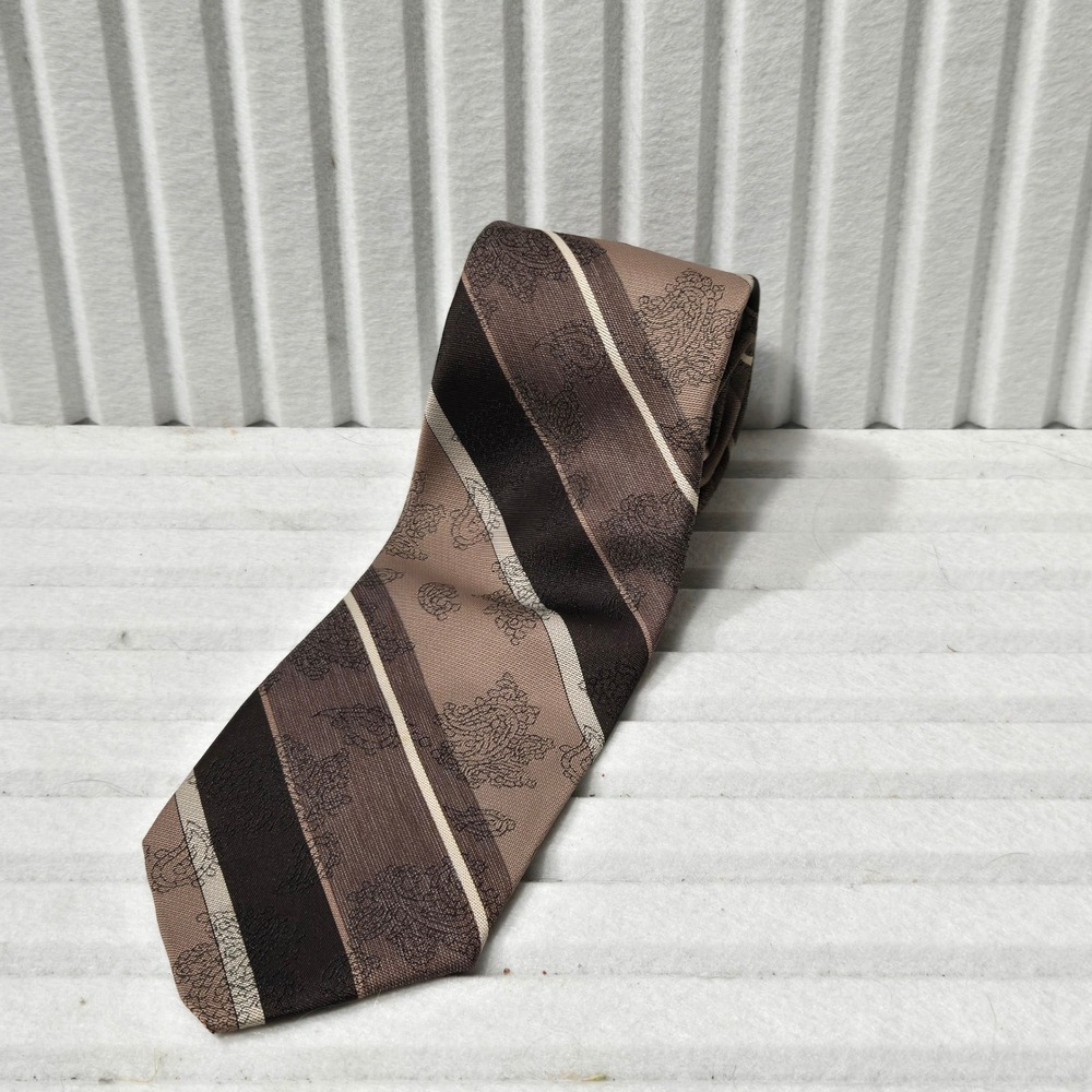 Cappuccino Golden Clasp Mens Necktie Brown Tan‎ Striped Paisley Silk Blend USA